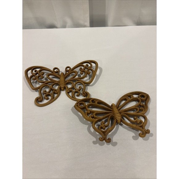 Homco Other - Vintage HOMCO Butterflies Wall Decor Brown Faux Wood Home Interiors~Set of 2